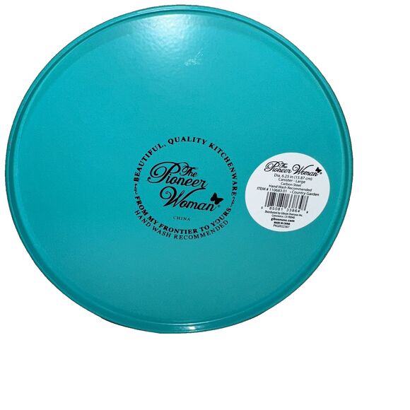 Pioneer Woman Country Garden Floral Turquoise 6.5" Large Tin Canister W/Lid - Picture 4 of 6